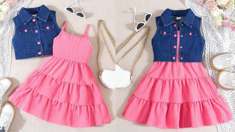 Vestido en capas y chaleco para niña