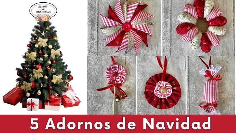 5 Adornos Navidad con retales de tela 