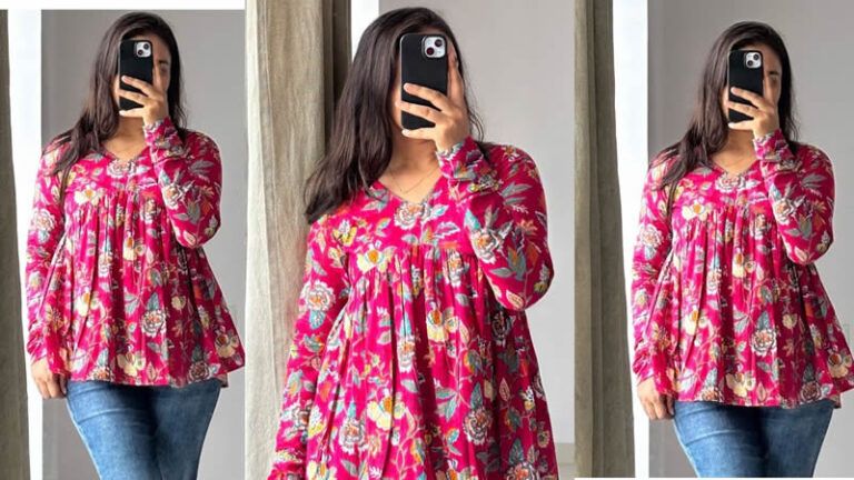 Blusa amplia manga larga y cuello en V