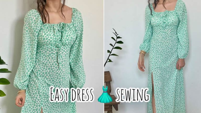 Vestido escote cuadrado con manga larga ancha