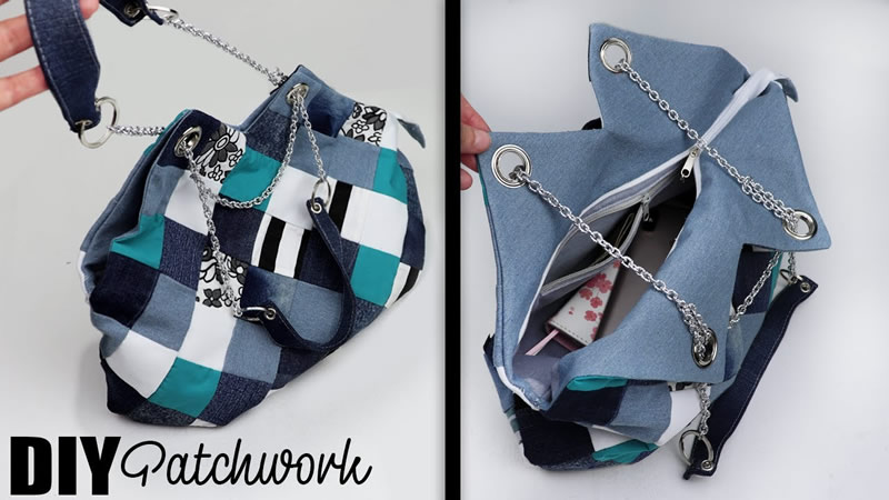 Bolso patchwork de mujer con jeans