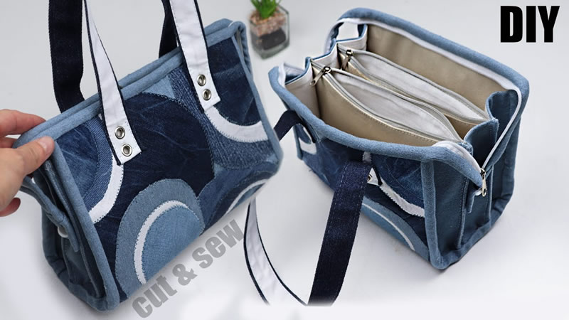 Bolso circular de patchwork de mezclilla