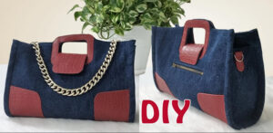 Bolso de mano con jeans y cuero