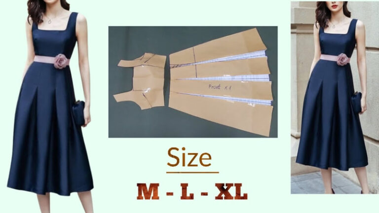 Vestido escote cuadrado ajustado en cintura