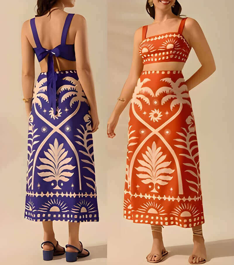 Conjunto top cropped y falda midi recta