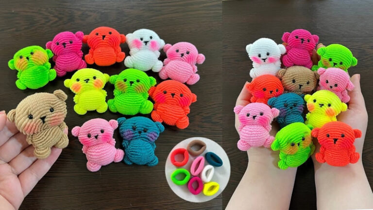 Llavero osito de peluche con gomas para el pelo