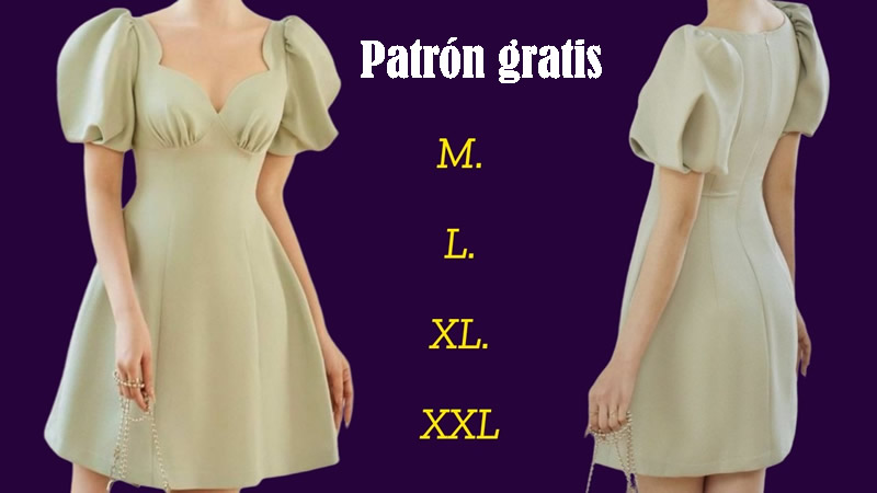 Vestido de Manga Abullonada con Escote en V