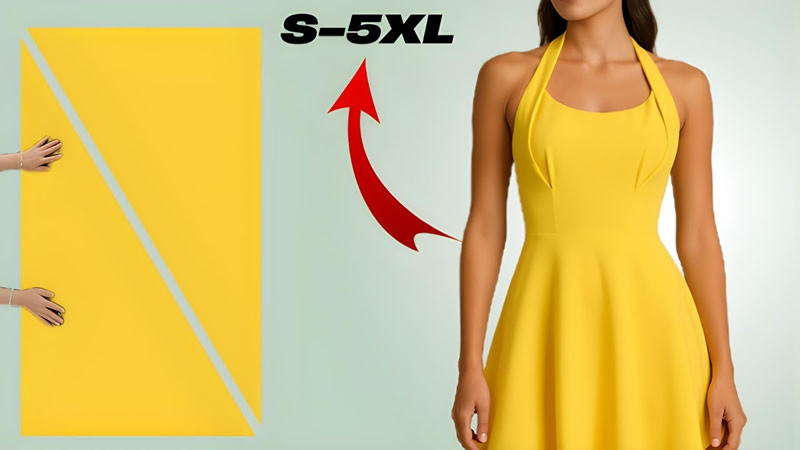 Vestido Halter Amarillo de Corte Simple 