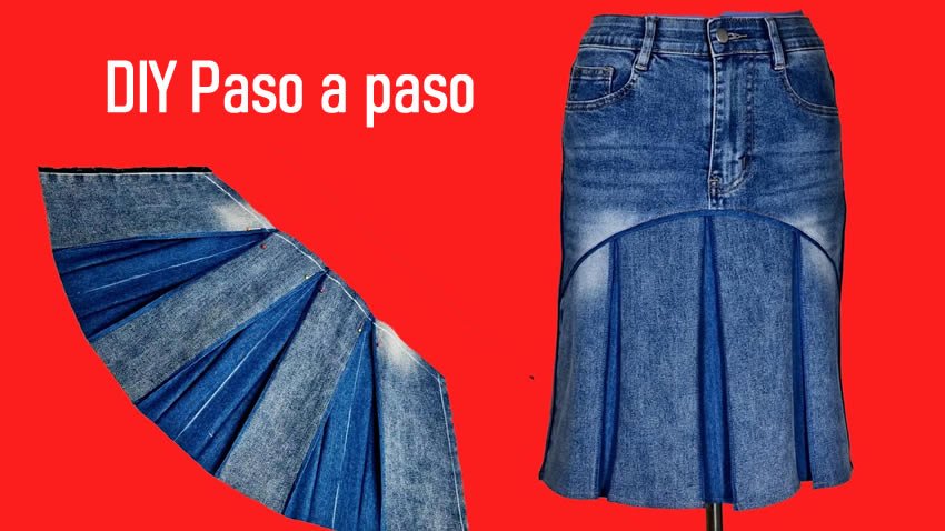 Falda plisada con vaqueros viejos
