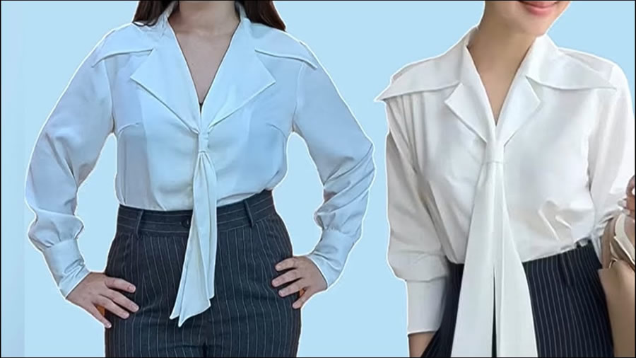 Blusa de Mujer con Lazo y Cuello Asimétrico