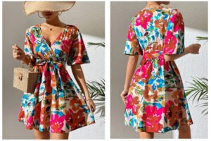Vestido corto cruzado de flores