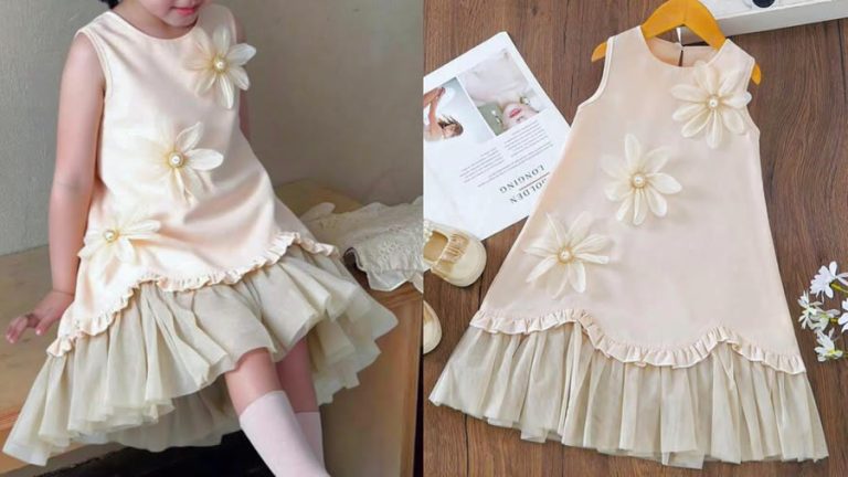 Vestido de Fiesta para Niña con Flores y Volantes de Tul