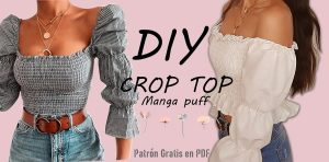 Crop Top Fruncido con Manga Puff