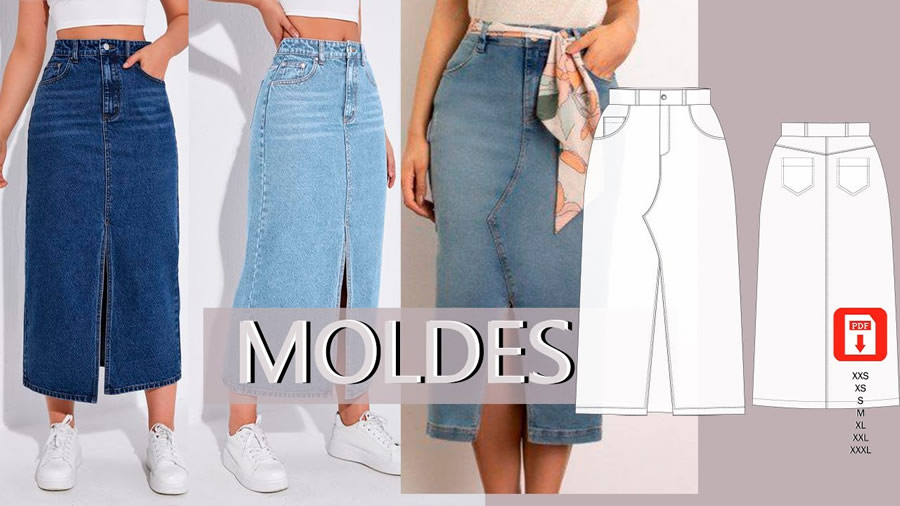 Maxi falda denim con abertura delantera ✨ Corte y confección + videotutorial paso a paso