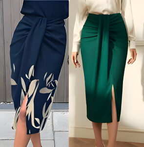 Falda lápiz midi con drapeado delantero