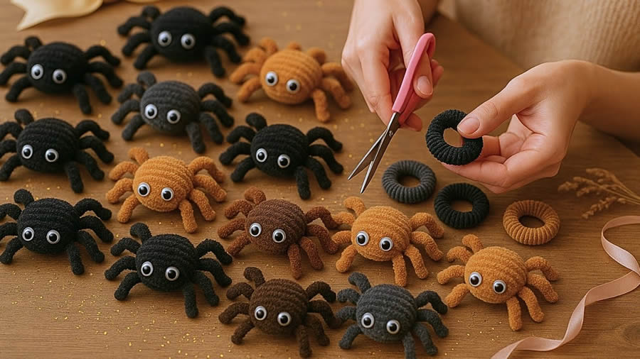 Llavero de araña con goma de pelo