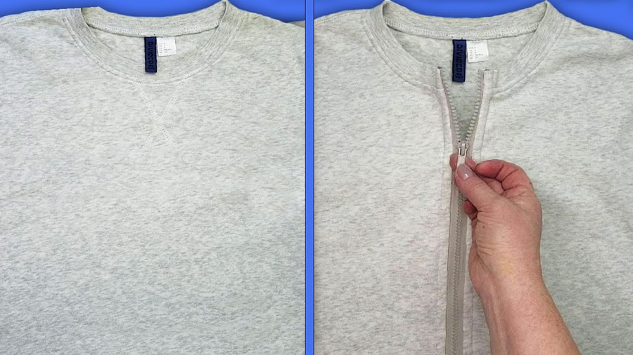 coser una cremallera en una sudadera