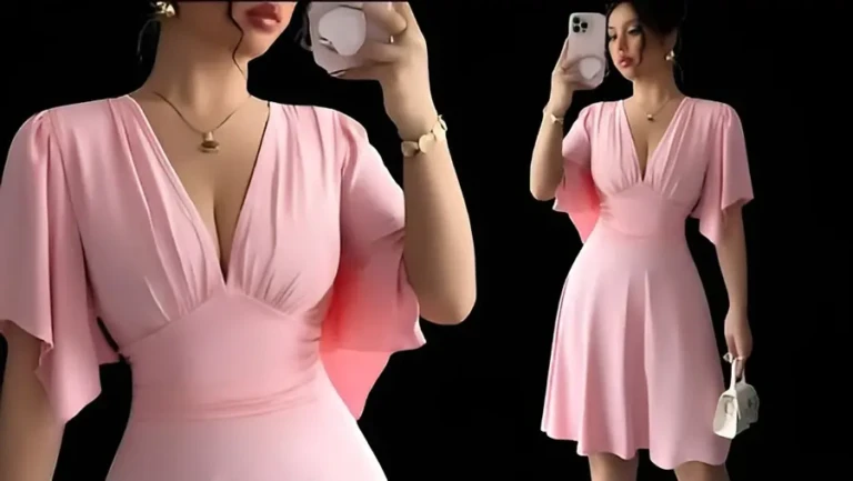 Vestido rosa con corpiño drapeado