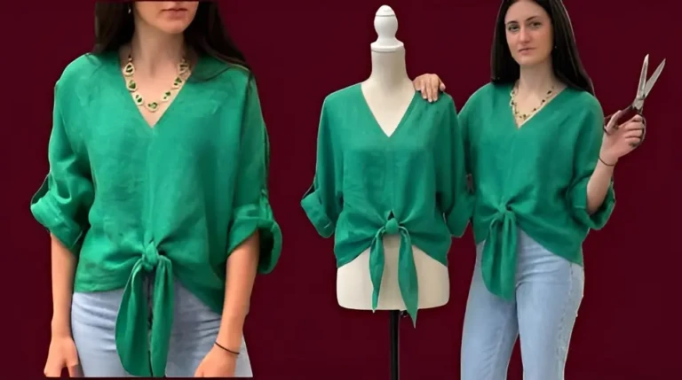 Blusa verde cruzada con nudo frontal