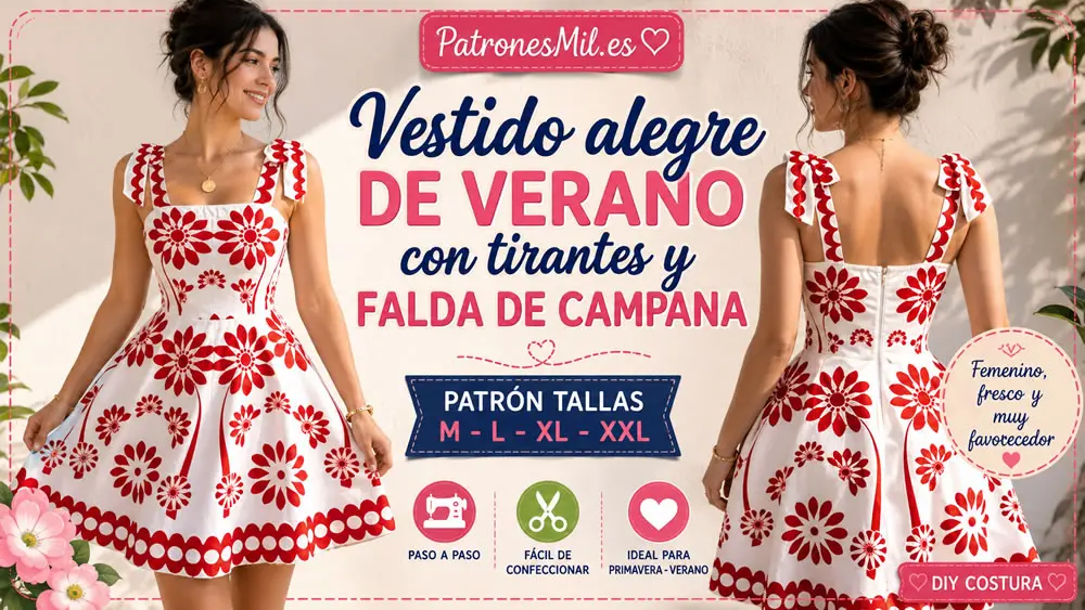 Vestido alegre de verano con tirantes y falda de campana