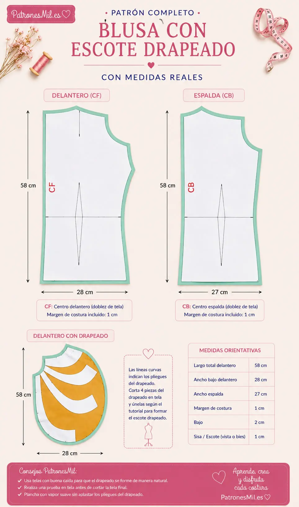 blusa con escote drapeado patron