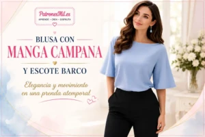 Blusa con Manga Campana y Escote Barco