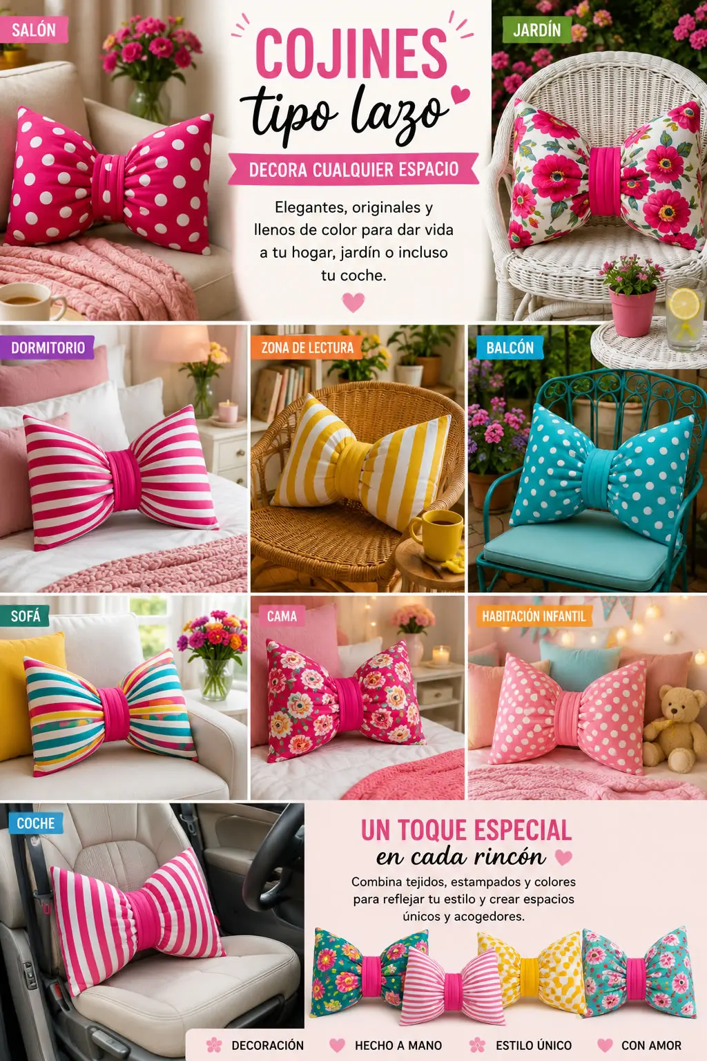 espacios para cojines lazo como decoración