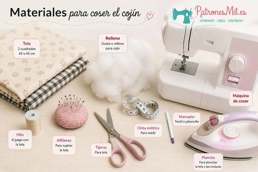 Materiales necesarios para coser un cojín básico fácil paso a paso para principiantes