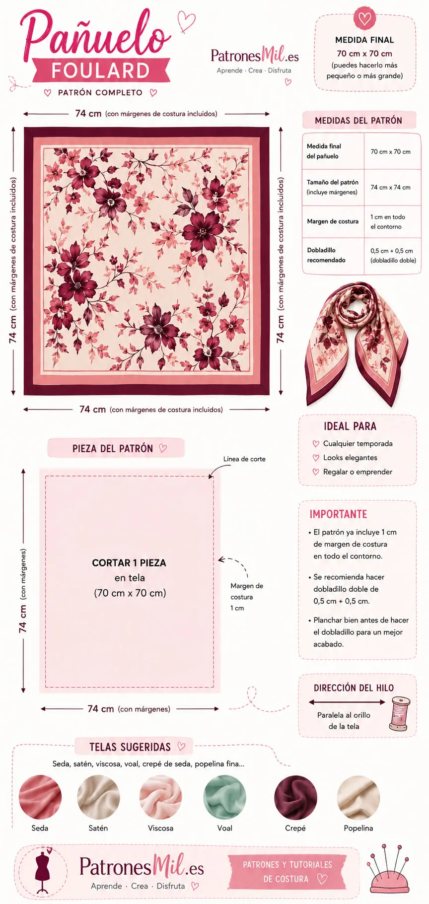 pañuelo o foulard sencillo patron