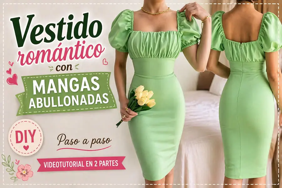 Vestido romantico ajustado con mangas abullonadas