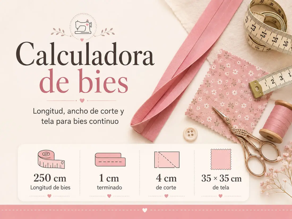 Calculadora de bies con longitud, ancho de corte y tela para bies continuo