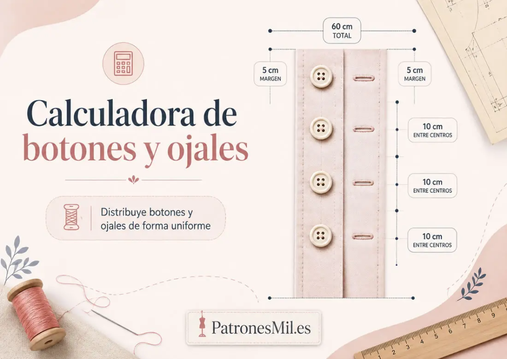 Calculadora de botones y ojales para distribuir botones y calcular su separación de forma uniforme