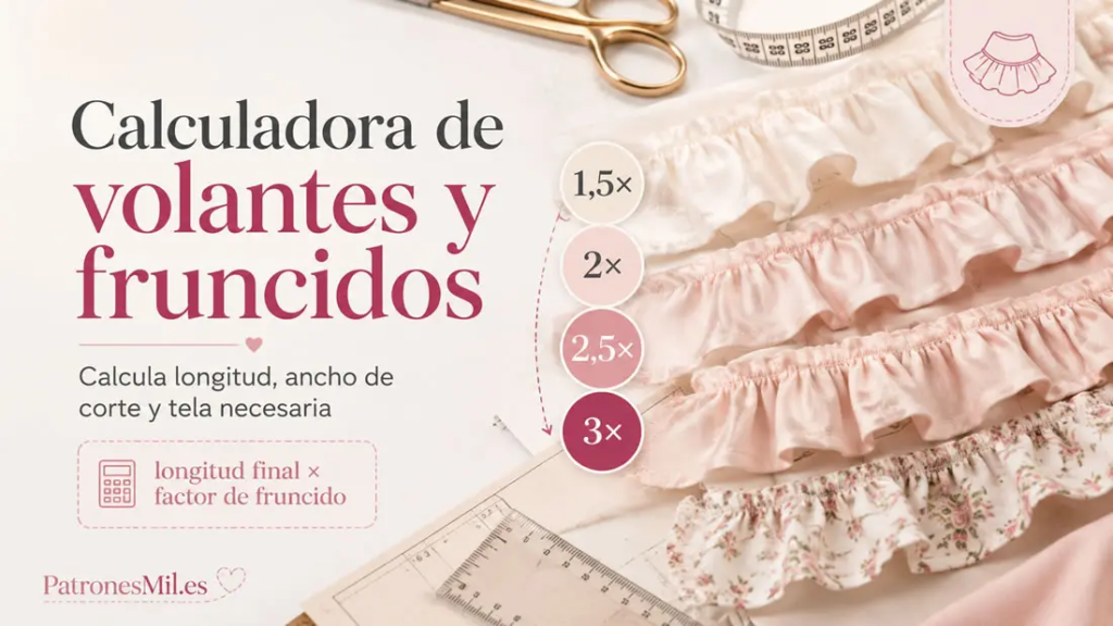 Calculadora de volantes y fruncidos para calcular longitud de corte, ancho y tela necesaria