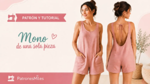 Mono de una sola pieza visto por delante y por detrás con patrón y tutorial