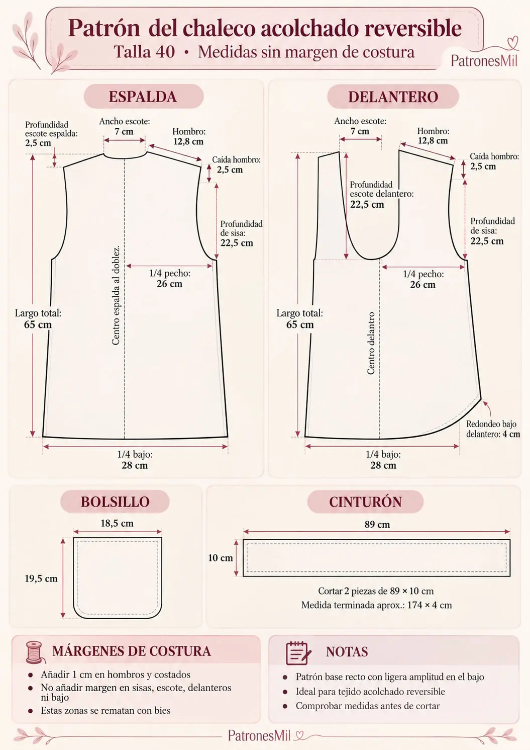Patrón chaleco reversible acolchado